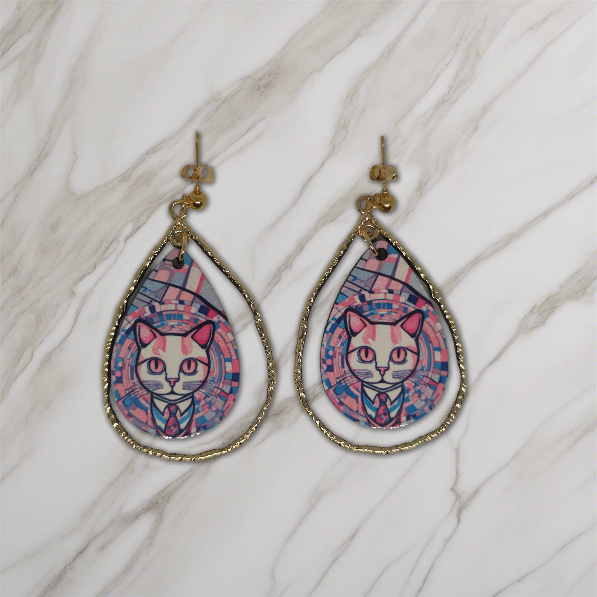 pendientes originales Gato Klimt 01-2